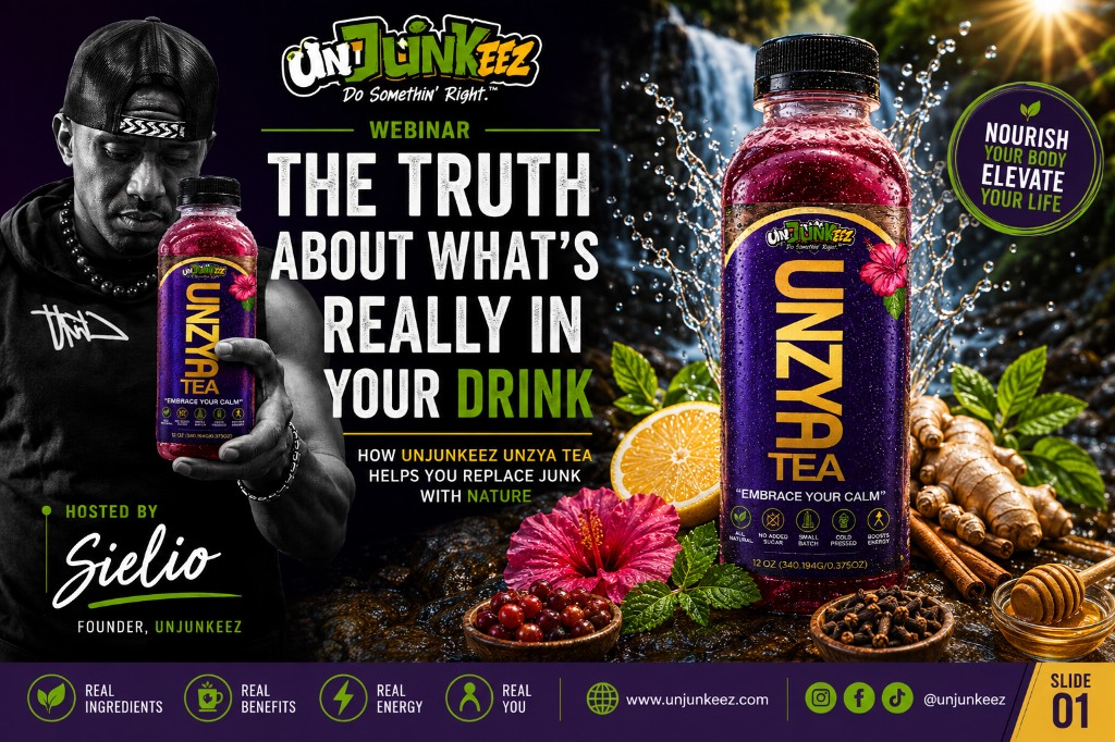 Unzya Tea with fresh ingredients and founder Sielio